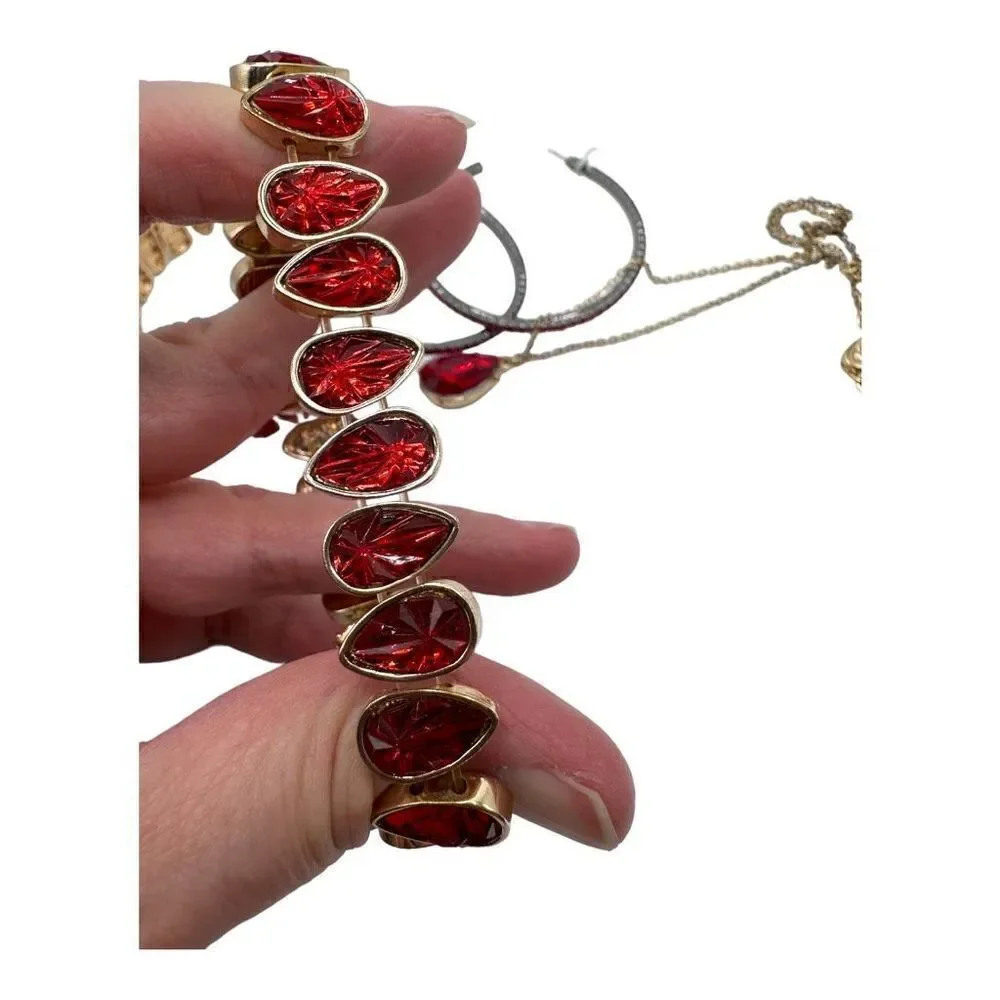 Charming Charlies, Red Jewely set 2 bracelets, 2 hoop earrings, 1 charm necklace
